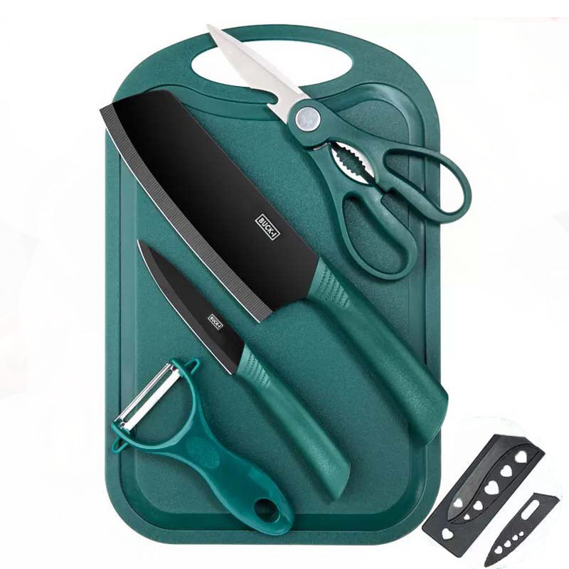 Stainless steel kitchen knife set, green