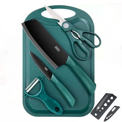 Stainless steel kitchen knife set, green