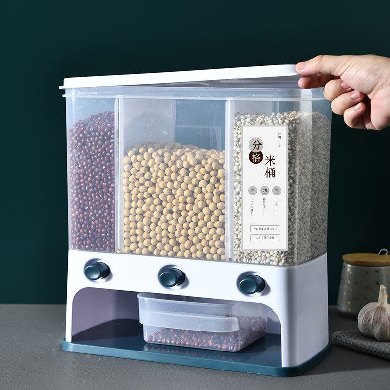 Rice storage box lid open