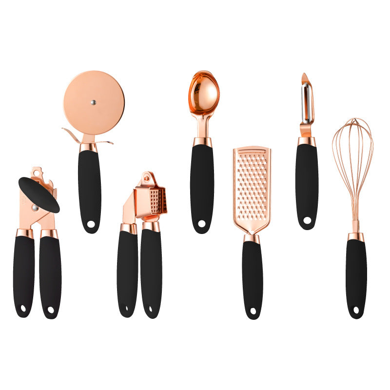 Copper-plated kitchen tool set, black