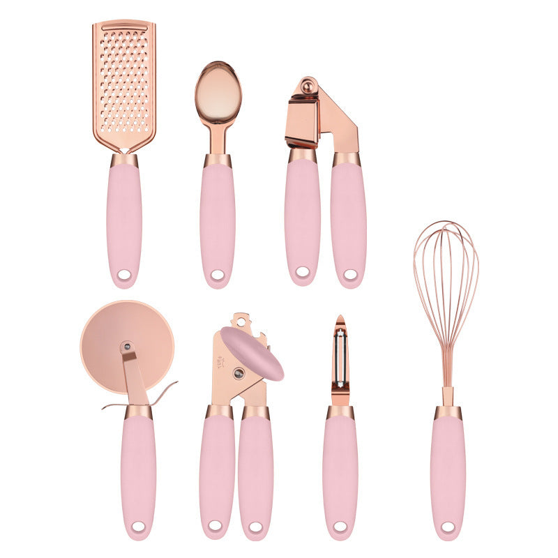 Copper-plated kitchen tool set, pink