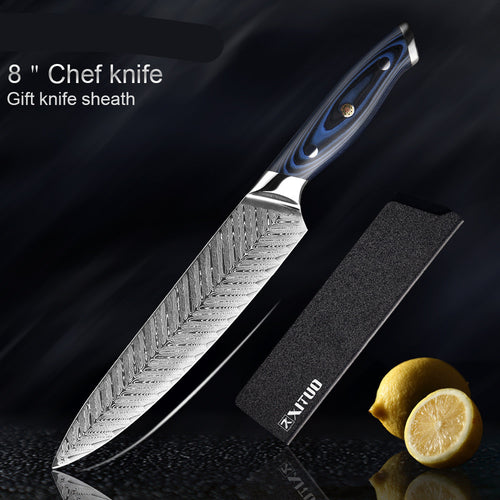 Damascus chef's knife detail