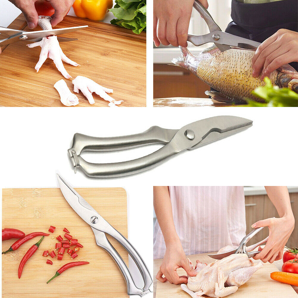 Kitchen shears cutting chicken bone