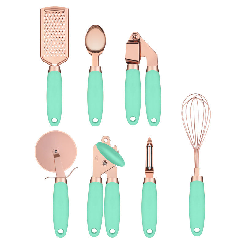 7-piece copper-plated kitchen tool set, mint green