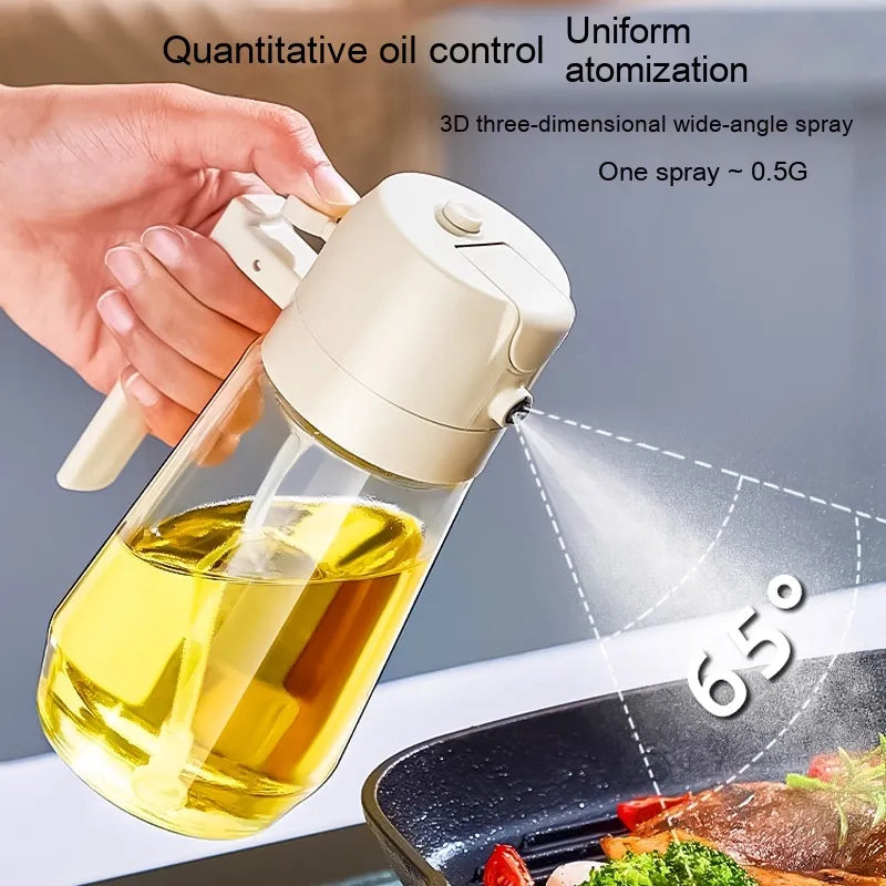 470ml Glass Oil Sprayer & Pourer, 2-in-1 in use - Stezly