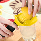 Manual citrus juicer in use