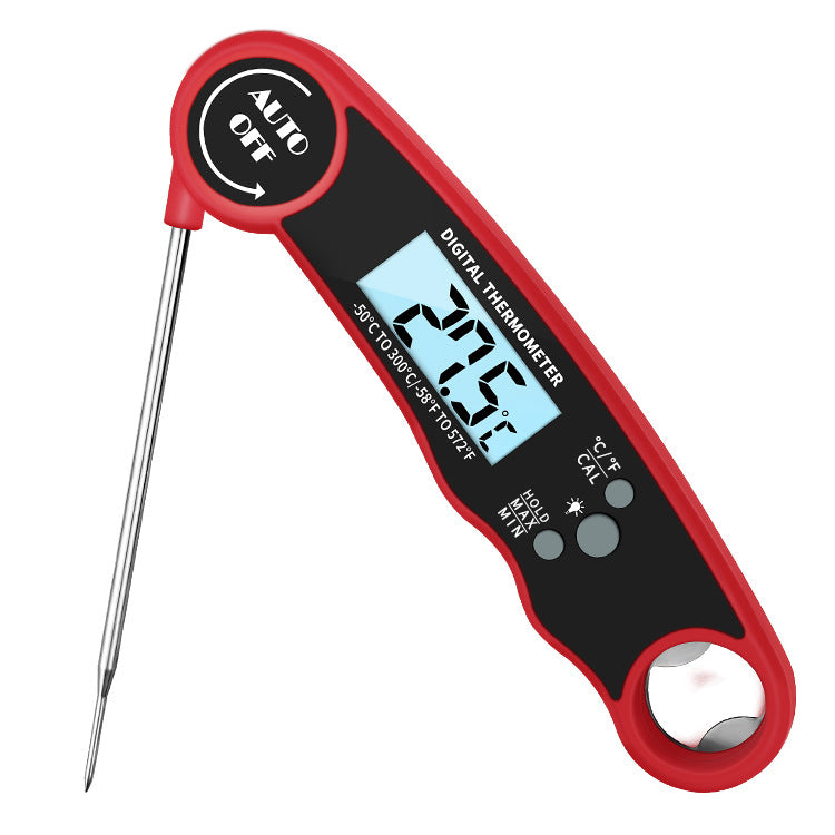 Folding digital meat thermometer red