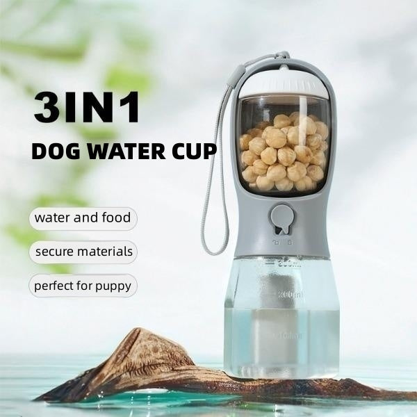 3-in-1 Pet Travel Cup: Water, Food & Waste Bag Holder