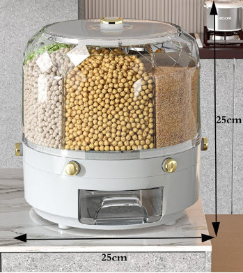 Rotating rice storage container moon rock gray
