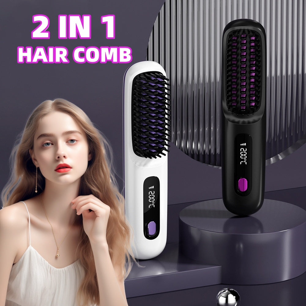Cordless Straightening Brush: 2-in-1 Heated Comb