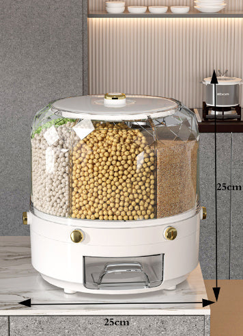 Rotating rice storage container gold plated white