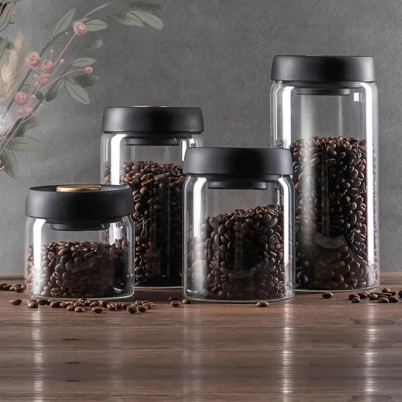 Vacuum-Sealed Glass Coffee & Food Storage Canister in use - Stezly