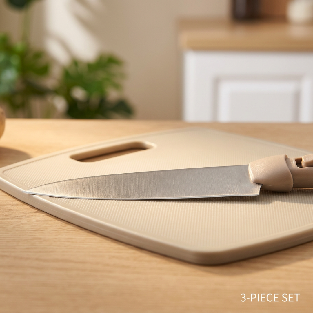 3-Piece Wheat Straw Cutting Board & Knife Set